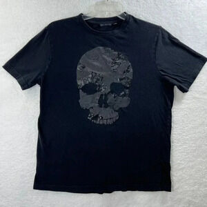 Sean John Mens Large Camo Skull Graphic T-Shirt Black 100% Cotton Dark Goth